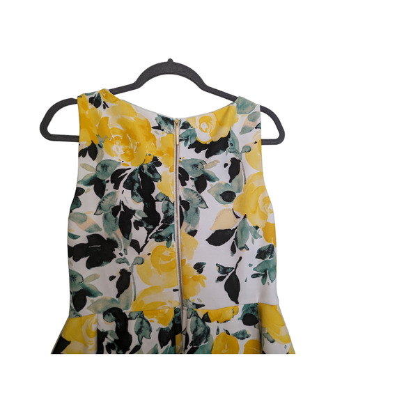 Taylor Women's 10 Floral Dress White Yellow Green Black Fit & Flare Spring - Picture 11 of 13